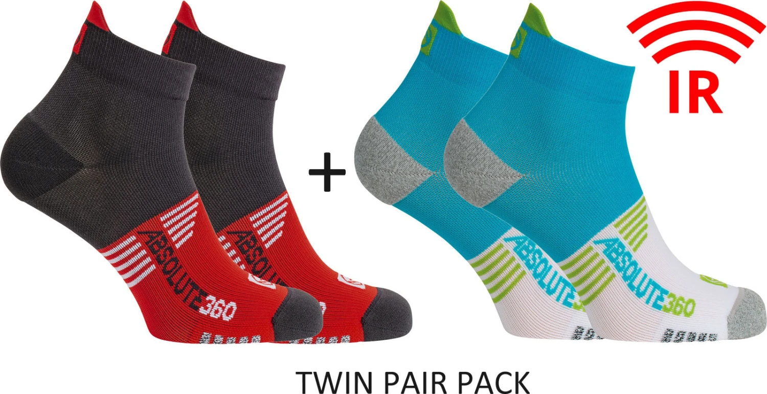 Absolute360 Performance Run Mini-Crew Socks TWIN PAIR PACK {A360-MCSCK-TWIN} Absolute360 Performance Run Mini-Crew Socks TWIN PAIR PACK {A360-MCSCK-TWIN} -Fashion Clothing A360 Run MC RED TRQ TWIN
