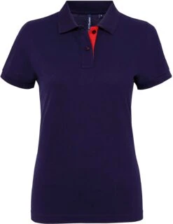 Women's Asquith & Fox 100% Cotton Polo -Fashion Clothing AQ022 Navy Red