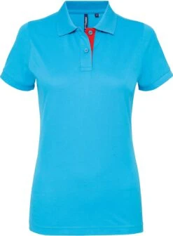 Women's Asquith & Fox 100% Cotton Polo -Fashion Clothing AQ022 Turquoise Red