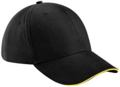 Adult Beechfield OSFA Sandwich Peak Cap {BC020} -Fashion Clothing BC020 Black Yellow