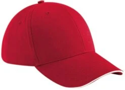 Adult Beechfield OSFA Sandwich Peak Cap {BC020} -Fashion Clothing BC020 ClassicRed White