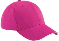 Adult Beechfield OSFA Sandwich Peak Cap {BC020} -Fashion Clothing BC020 Fuchsia White