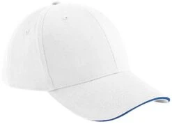 Adult Beechfield OSFA Sandwich Peak Cap {BC020} -Fashion Clothing BC020 White BrightRoyal