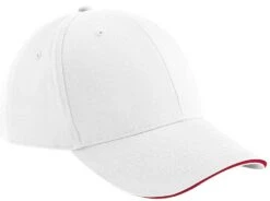 Adult Beechfield OSFA Sandwich Peak Cap {BC020} -Fashion Clothing BC020 White ClassicRed