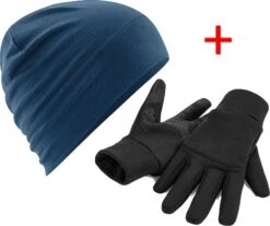 Adult Beechfield Merino Wool Beanie & Gloves Bundle -Fashion Clothing BC370 BC310 blu blk