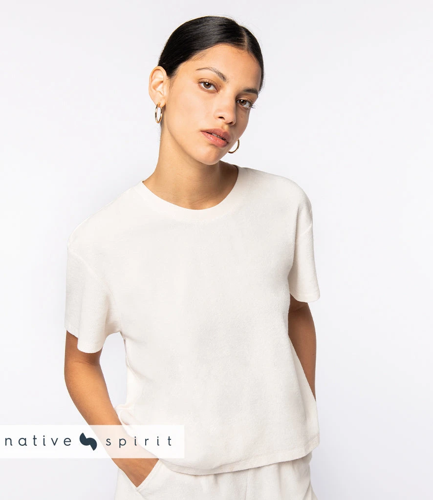 Native Spirit Ladies Terry Towel Crop T-Shirt {NS328} Native Spirit Ladies Terry Towel Crop T-Shirt {NS328} -Fashion Clothing NS328