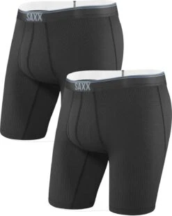 SAXX Men's 7" Quest Long Boxer Briefs TWIN-PACK {SAX-LL70-TWIN} -Fashion Clothing SXLL70F BLBLK TWIN