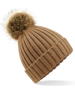 BEECHFIELD Women's Snowfall Rib Knit Acrylic Pom Beanie {BC412} 2 BEECHFIELD Women's Snowfall Rib Knit Acrylic Pom Beanie {BC412} -Fashion Clothing bc412 biscuit ft2
