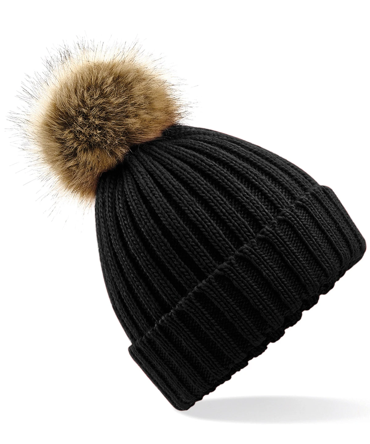 Women's Snowfall Rib Knit Acrylic Pom Beanie {BC412} BEECHFIELD Women's Snowfall Rib Knit Acrylic Pom Beanie {BC412} -Fashion Clothing bc412 black ft2