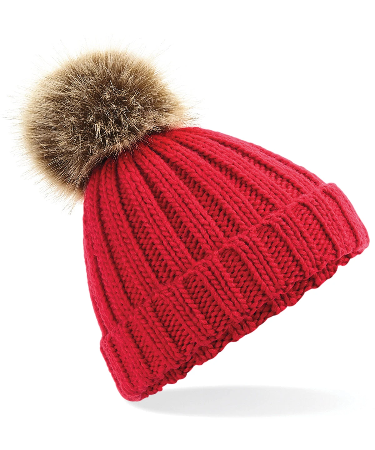 Women's Snowfall Rib Knit Acrylic Pom Beanie {BC412} BEECHFIELD Women's Snowfall Rib Knit Acrylic Pom Beanie {BC412} -Fashion Clothing bc412 classicred ft2