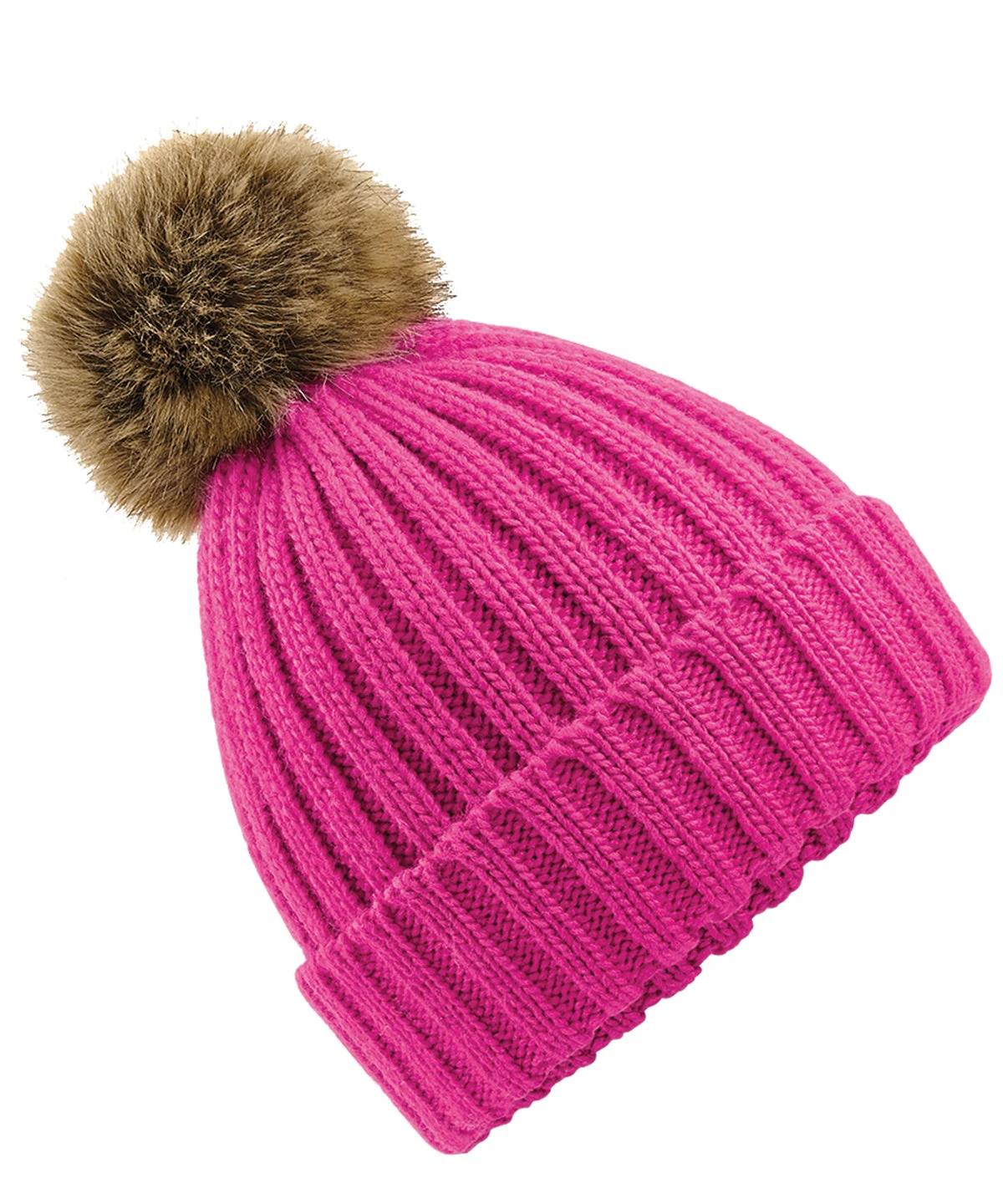 Women's Snowfall Rib Knit Acrylic Pom Beanie {BC412} BEECHFIELD Women's Snowfall Rib Knit Acrylic Pom Beanie {BC412} -Fashion Clothing bc412 fuchsia ft2
