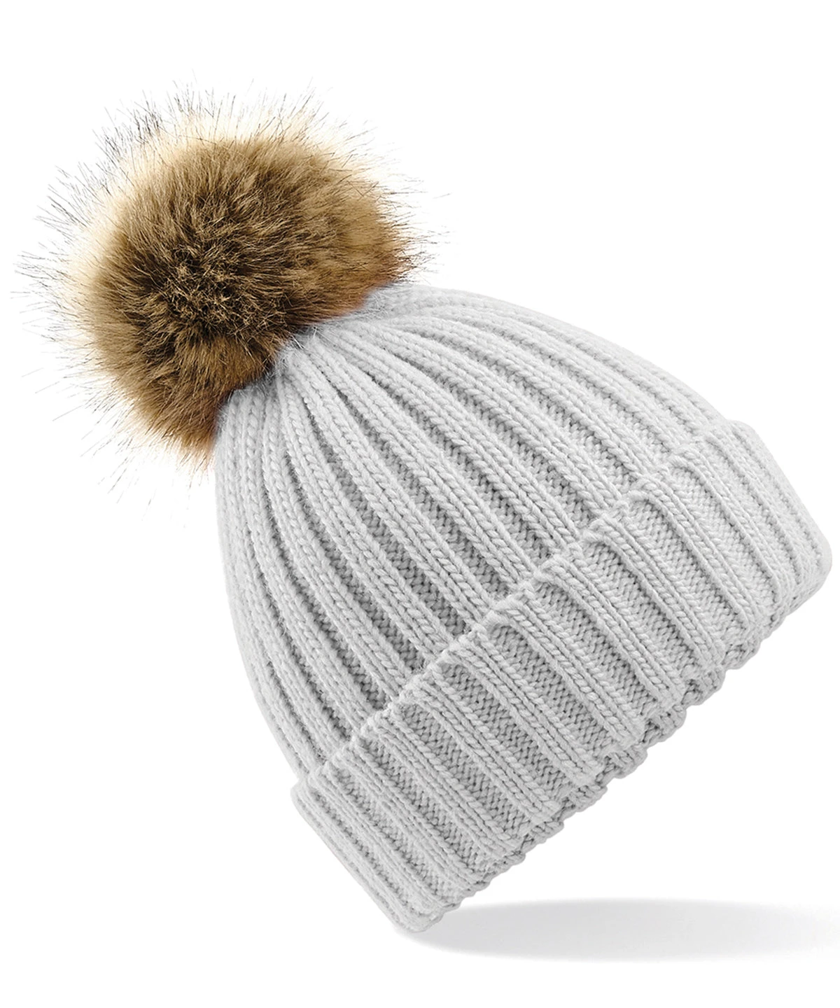 Women's Snowfall Rib Knit Acrylic Pom Beanie {BC412} BEECHFIELD Women's Snowfall Rib Knit Acrylic Pom Beanie {BC412} -Fashion Clothing bc412 lightgrey ft2