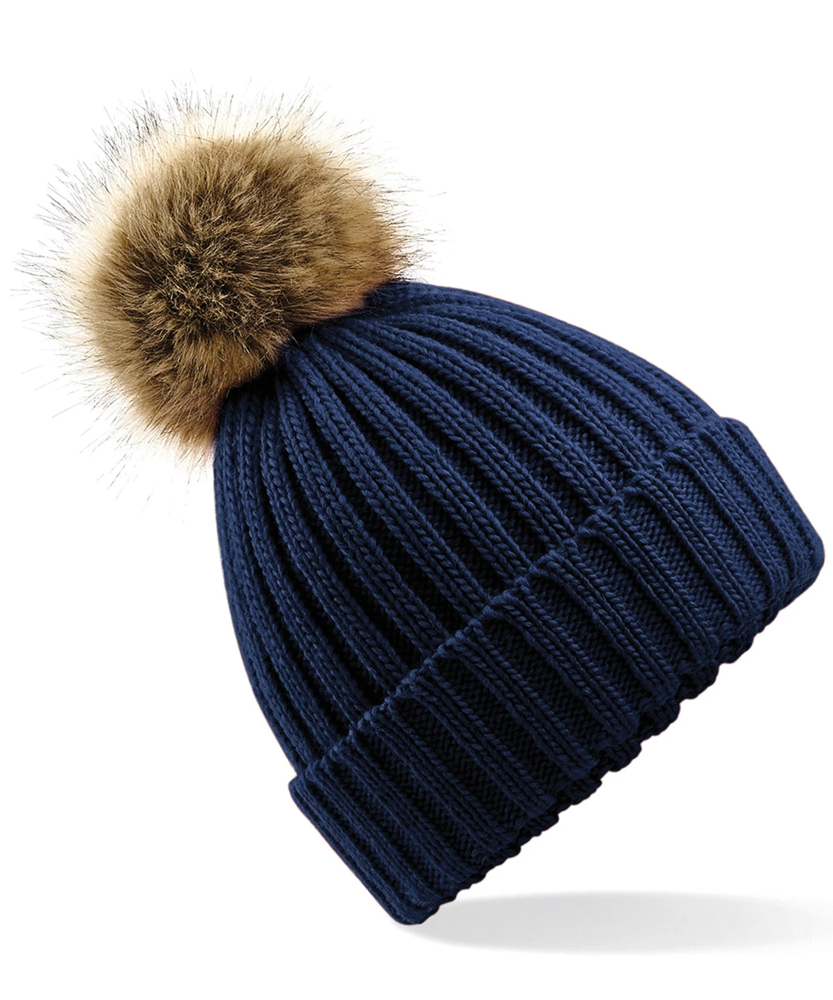 Women's Snowfall Rib Knit Acrylic Pom Beanie {BC412} BEECHFIELD Women's Snowfall Rib Knit Acrylic Pom Beanie {BC412} -Fashion Clothing bc412 navy ft2