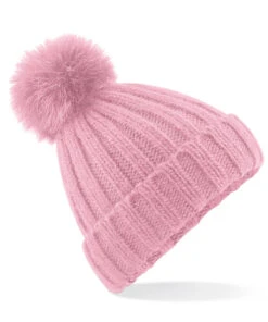 BEECHFIELD Women's Verbier Chunky Rib Knit Acrylic Pom Beanie {BC413} -Fashion Clothing bc413 duskypink ft