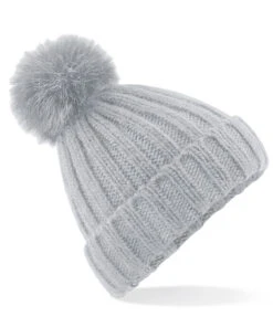 BEECHFIELD Women's Verbier Chunky Rib Knit Acrylic Pom Beanie {BC413} -Fashion Clothing bc413 lightgrey ft