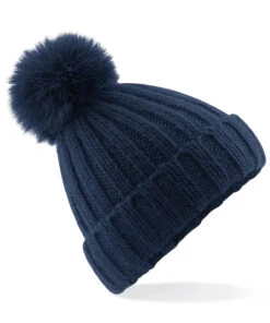 BEECHFIELD Women's Verbier Chunky Rib Knit Acrylic Pom Beanie {BC413} -Fashion Clothing bc413 navy ft